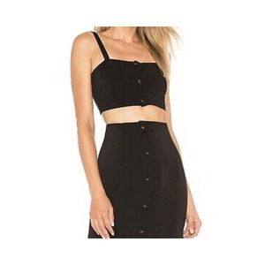 NWT h:ours Womens Issey Crop Top Adjustable Straps Button Front‎ Size XXS Black